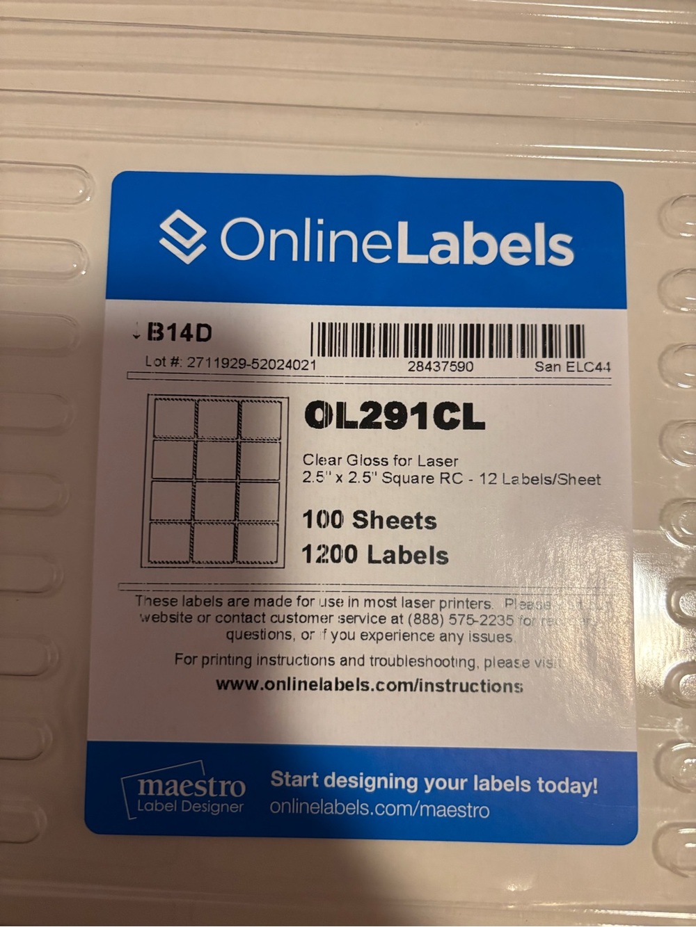 Online Labels Clear Gloss for Laser Printers 2.5x2.5